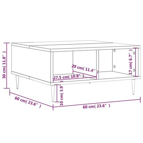 Sofabord 60x60x30 cm konstrueret træ hvid højglans