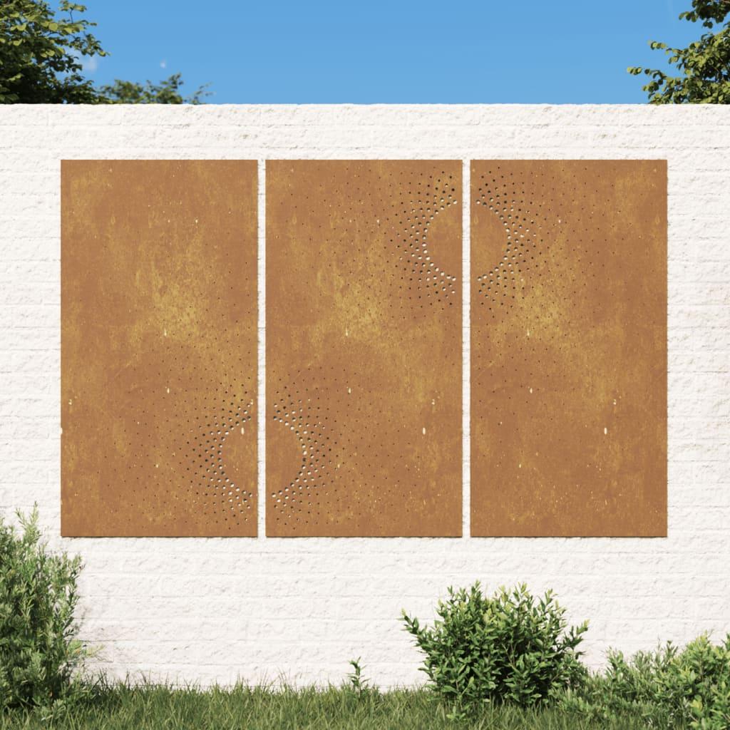 Udendørs vægdekoration 3 dele 105x55 cm soldesign cortenstål billede