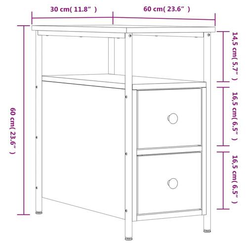 Sengebord 2 stk. 30x60x60 cm konstrueret træ sort