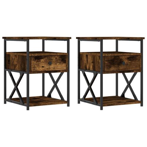 Sengeborde 2 stk. 40x42x55 cm konstrueret træ røget egetræ