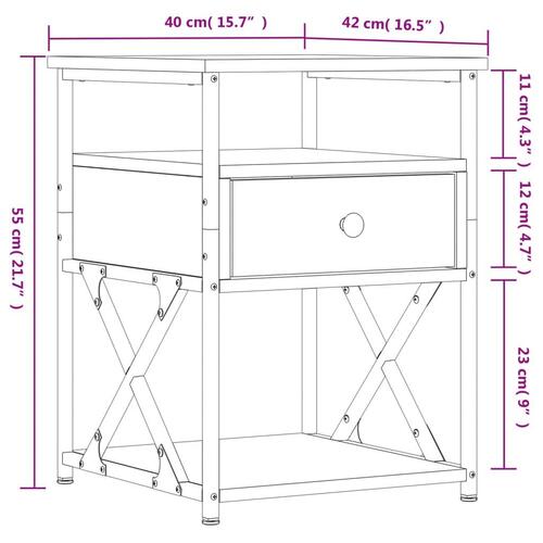Sengeborde 2 stk. 40x42x55 cm konstrueret træ røget egetræ