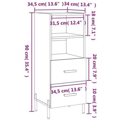Skænk 34,5x34x90 cm konstrueret træ sonoma-eg