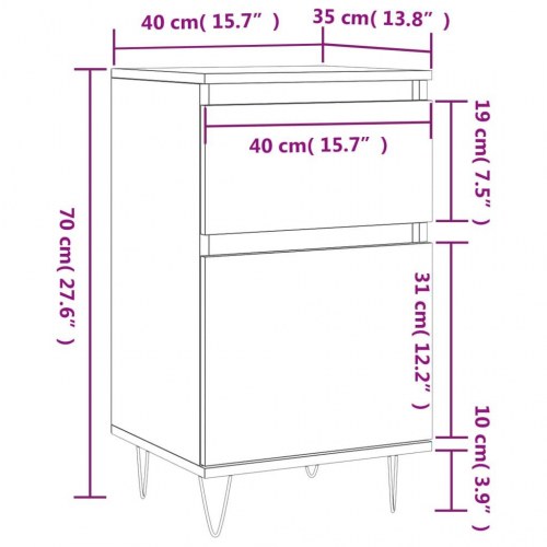 Skænk 40×35×70 cm i hvidt konstrueret træ med jernben