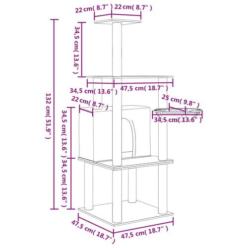 Kradsetræ med sisalkradsestolper 132 cm cremefarvet