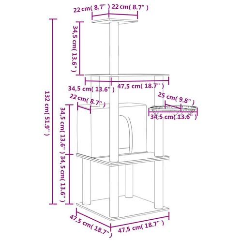Kradsetræ med sisalstolper 132 cm mørkegrå