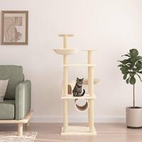 Kradsetræ med sisalstolper 141 cm cremefarvet