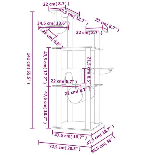 Kradsetræ med sisalstolper 141 cm cremefarvet