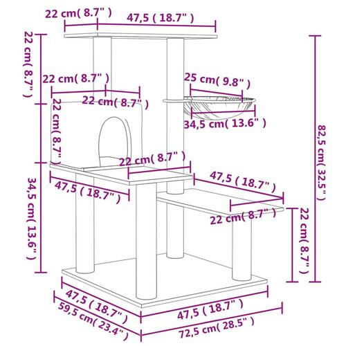 Kradsetræ med sisalstolper 82,5 cm cremefarvet