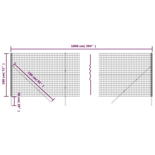 Trådhegn 1,8x10 m galvaniseret stål antracitgrå