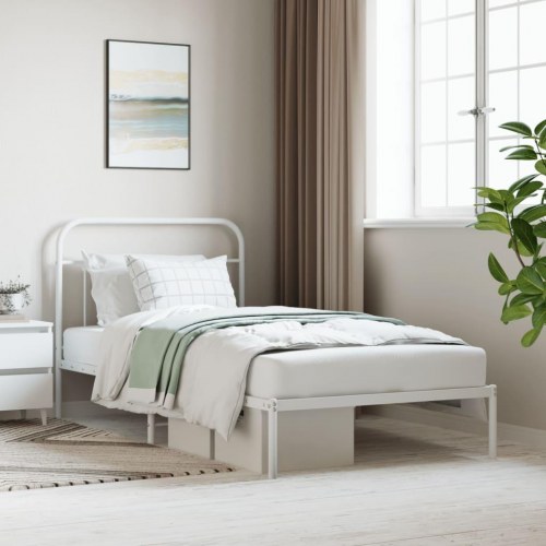 Sengeramme med sengegavl 107×203 cm - metal, hvid