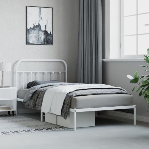 Sengeramme med sengegavl 107×203 cm - metal, hvid