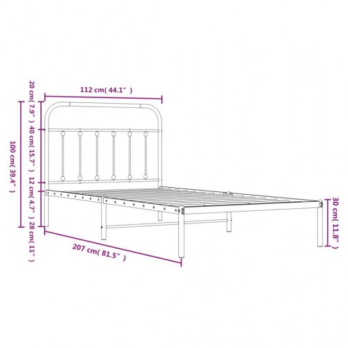 Sengeramme med sengegavl 107×203 cm - metal, hvid