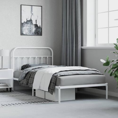 Sengeramme med sengegavl 100x200 cm metal hvid
