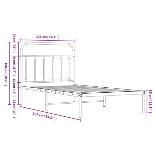 Sengeramme med sengegavl 100x200 cm metal hvid