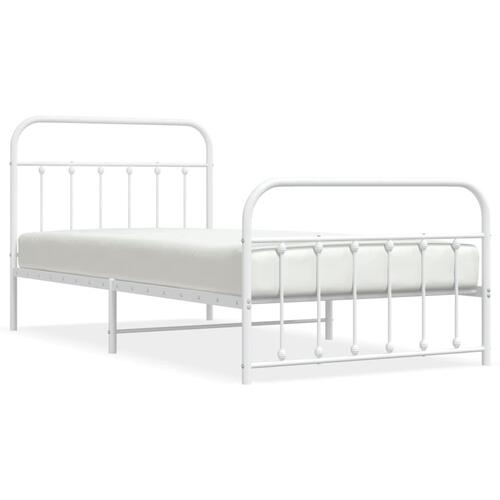 Sengeramme med sengegavl og fodgærde 107x203 cm metal hvid
