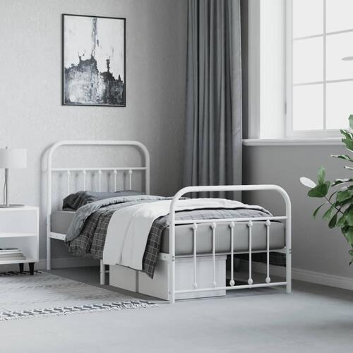 Sengeramme med sengegavl og fodgærde 90x190 cm metal hvid