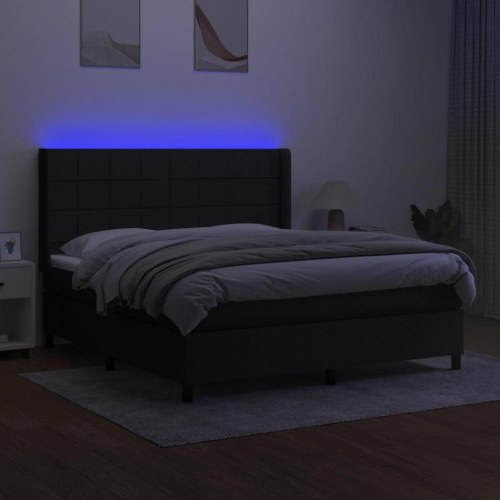 Kontinentalseng med LED-lys 180×200 cm - stof, sort