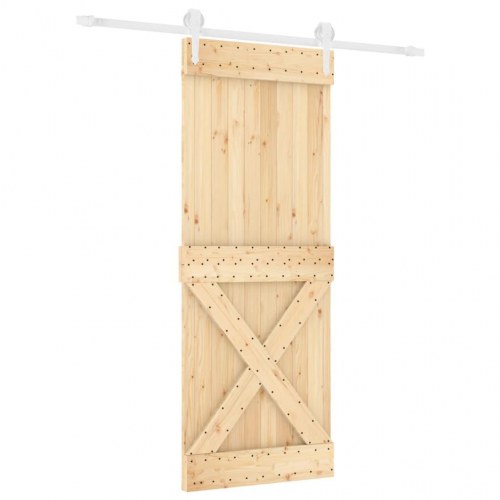 Skydedør med monteringssæt 80x210 cm massivt fyrretræ