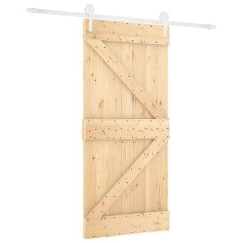 Skydedør med monteringssæt 90x210 cm massivt fyrretræ
