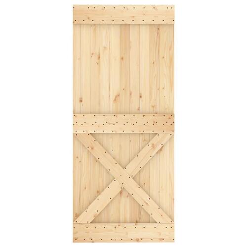 Skydedør med monteringssæt 90x210 cm massivt fyrretræ