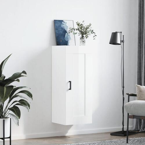 Vægskab 34,5x34x90 cm konstrueret træ hvid højglans