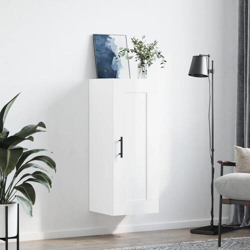 Vægskab 34,5x34x90 cm konstrueret træ hvid højglans