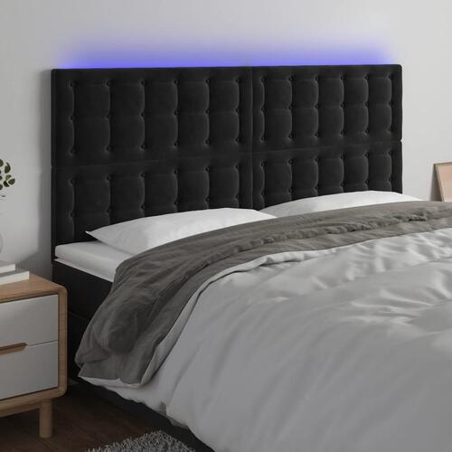 Sengegavl med LED-lys 180x5x118/128 cm fløjl sort