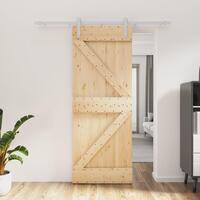 Skydedør med monteringssæt 80x210 cm massivt fyrretræ