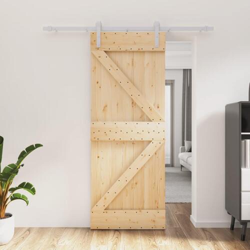 Skydedør med monteringssæt 80x210 cm massivt fyrretræ