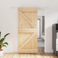 Skydedør med monteringssæt 90x210 cm massivt fyrretræ