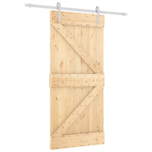 Skydedør med monteringssæt 90x210 cm massivt fyrretræ