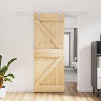 Skydedør med monteringssæt 80x210 cm massivt fyrretræ