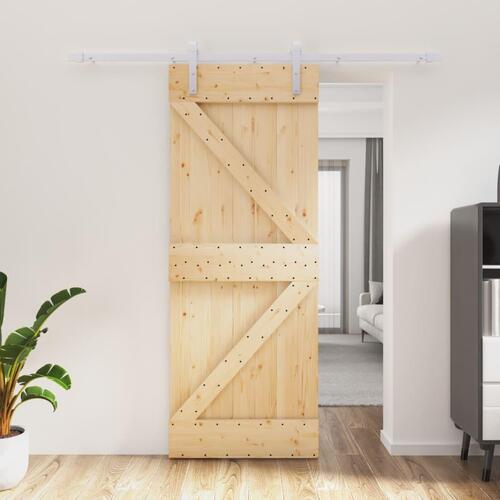 Skydedør med monteringssæt 80x210 cm massivt fyrretræ