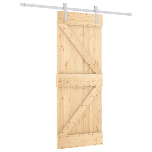 Skydedør med monteringssæt 80x210 cm massivt fyrretræ