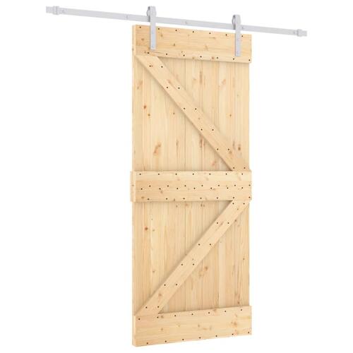 Skydedør med monteringssæt 90x210 cm massivt fyrretræ