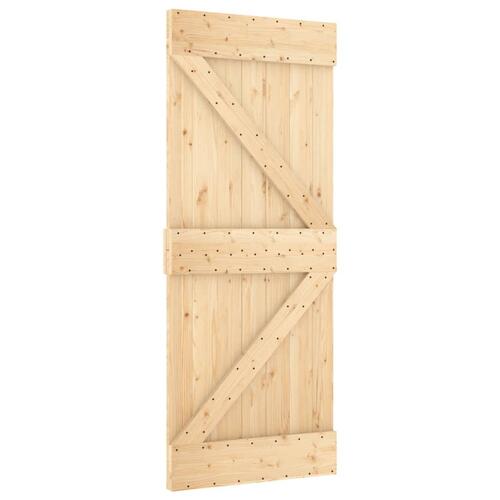 Skydedør med monteringssæt 90x210 cm massivt fyrretræ