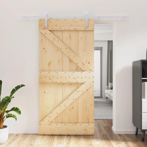 Skydedør med monteringssæt 100x210 cm massivt fyrretræ