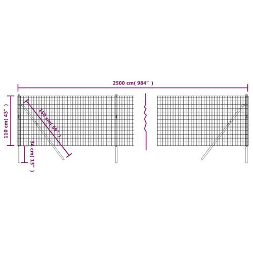 Trådhegn 1,1x25 m galvaniseret stål antracitgrå