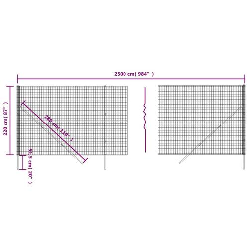 Trådhegn 2,2x25 m galvaniseret stål antracitgrå