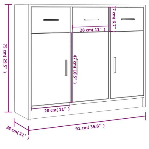 Skænk 91x28x75 cm konstrueret træ hvid