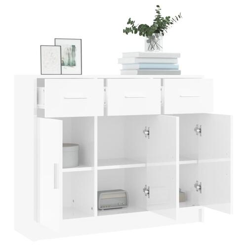 Skænk 91x28x75 cm konstrueret træ hvid højglans