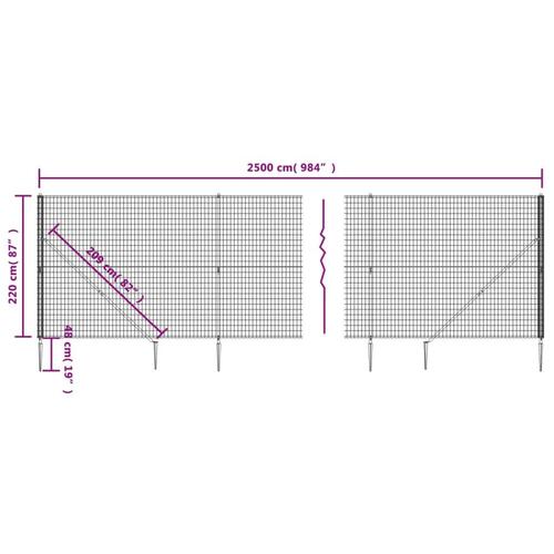 Trådhegn med jordspyd 2,2x25 m antracitgrå