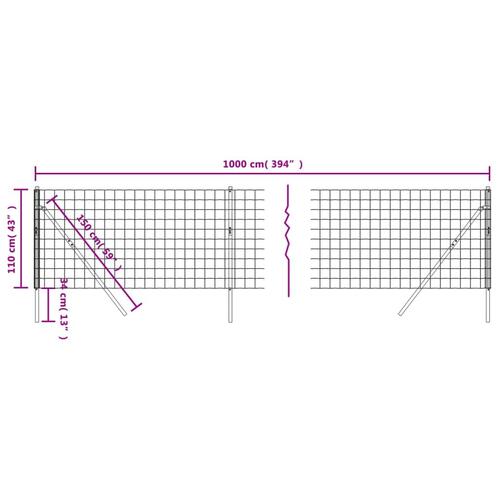 Trådhegn 1,1x10 m galvaniseret stål antracitgrå