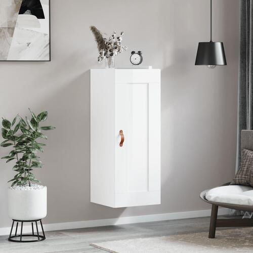 Vægskab 34,5x34x90 cm konstrueret træ hvid højglans