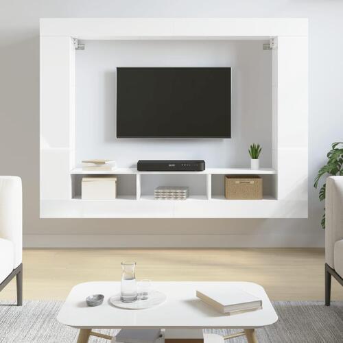 Tv-møbel 152x22x113 cm konstrueret træ hvid højglans