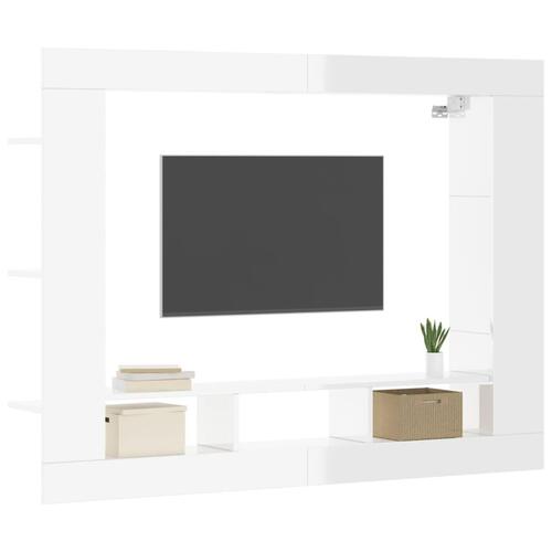 Tv-møbel 152x22x113 cm konstrueret træ hvid højglans
