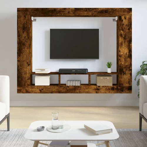Væghængt tv-møbel 152×22×113 cm i konstrueret træ - røget sonoma-eg