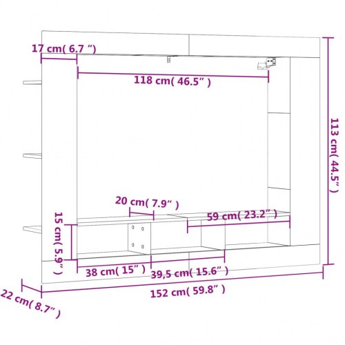 Væghængt tv-møbel 152×22×113 cm i konstrueret træ - røget sonoma-eg