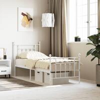 Sengeramme med sengegavl og fodgærde 75x190 cm metal hvid