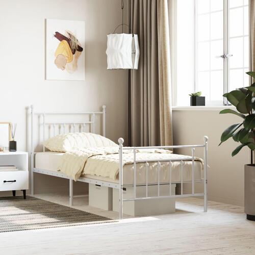 Sengeramme med sengegavl og fodgærde 90x190 cm metal hvid